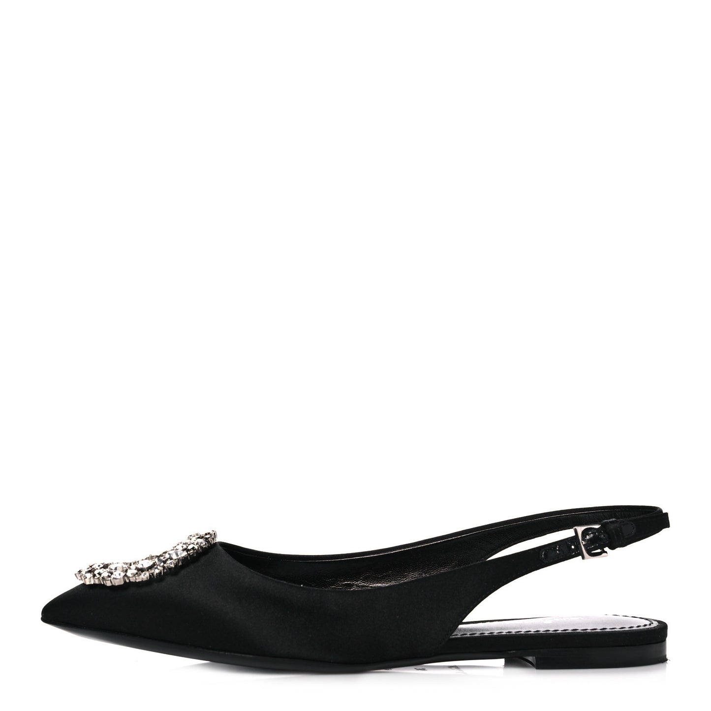 Satin Crystal Madeleine Slingback Ballerina Flats 36 Black