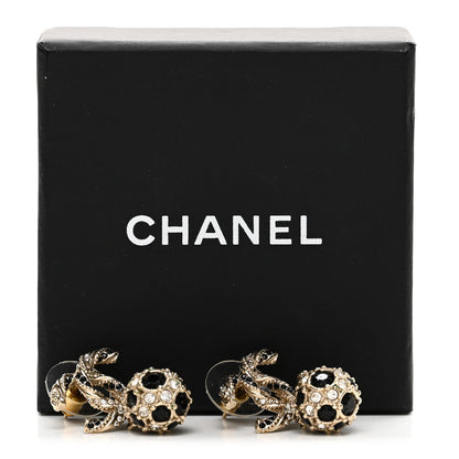 Chanel Crystal CC Ball Drop Earrings Gold Black 5 of 5