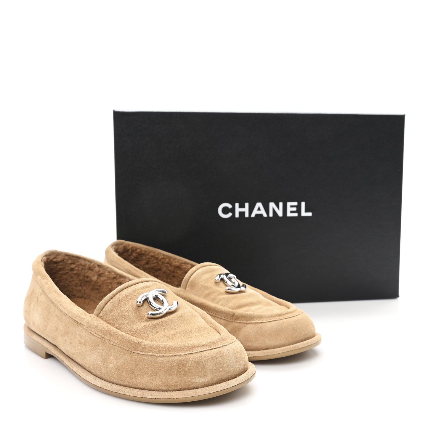 Suede Calfskin CC Loafers 37.5 Dark Beige