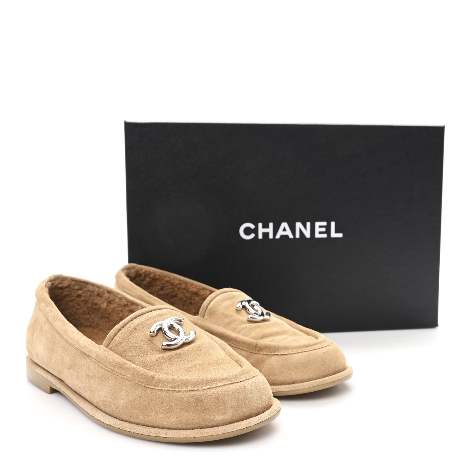 Chanel Suede Calfskin CC Loafers 37.5 Dark Beige 9 of 9