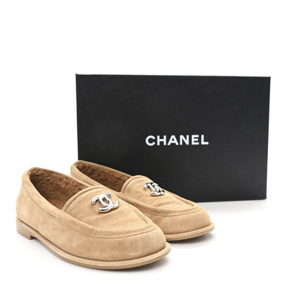 Chanel Suede Calfskin CC Loafers 37.5 Dark Beige 9 of 9