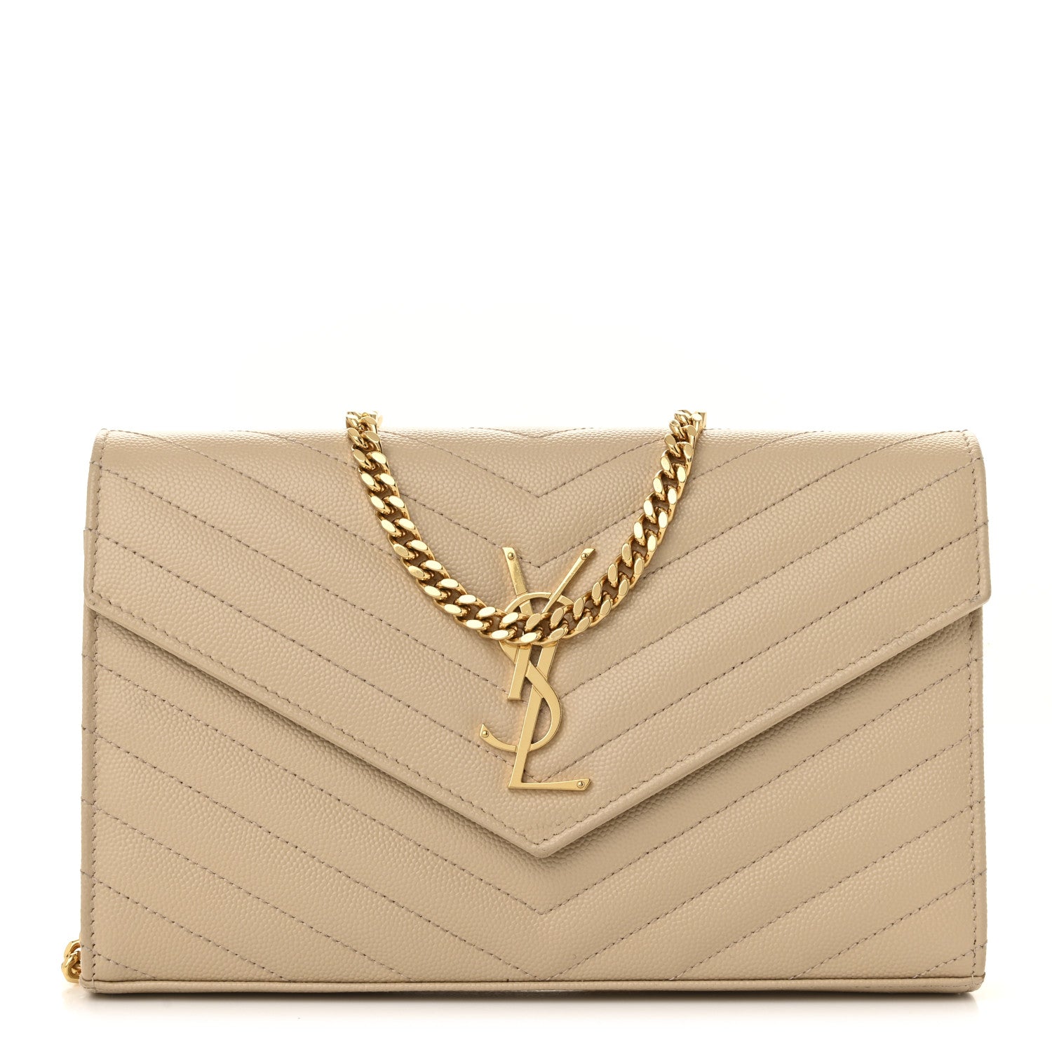 Saint Laurent Grain De Poudre Matelasse Chevron Monogram Chain Wallet Nude Powder 1 of 13