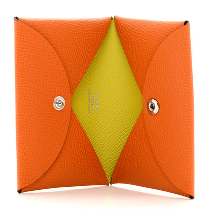 Hermes Epsom Verso Calvi Card Case Orange Lime 5 of 7