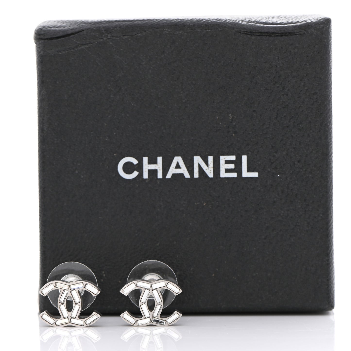 Baguette Crystal CC Earrings Silver