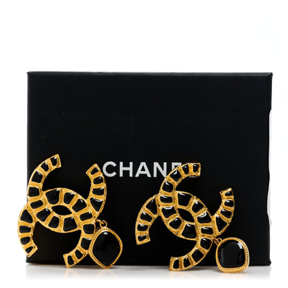 Chanel Resin Along The Nile CC Clip On Earrings Gold Black 5 of 5