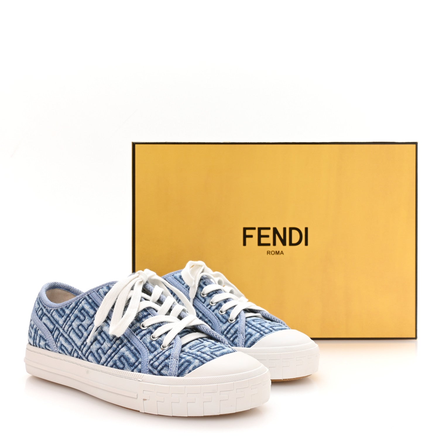Fendi Denim Jacquard FF Matelasse Womens Domino Low Top Sneakers 37.5 Blue Navy 9 of 9