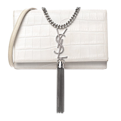 Saint Laurent Calfskin Crocodile Embossed Kate Monogram Tassel Chain Wallet Crema Soft 1 of 9