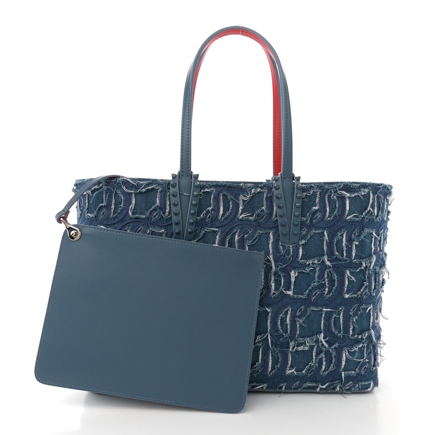Denim Embroidered Spikes East West Cabata Tote Blue