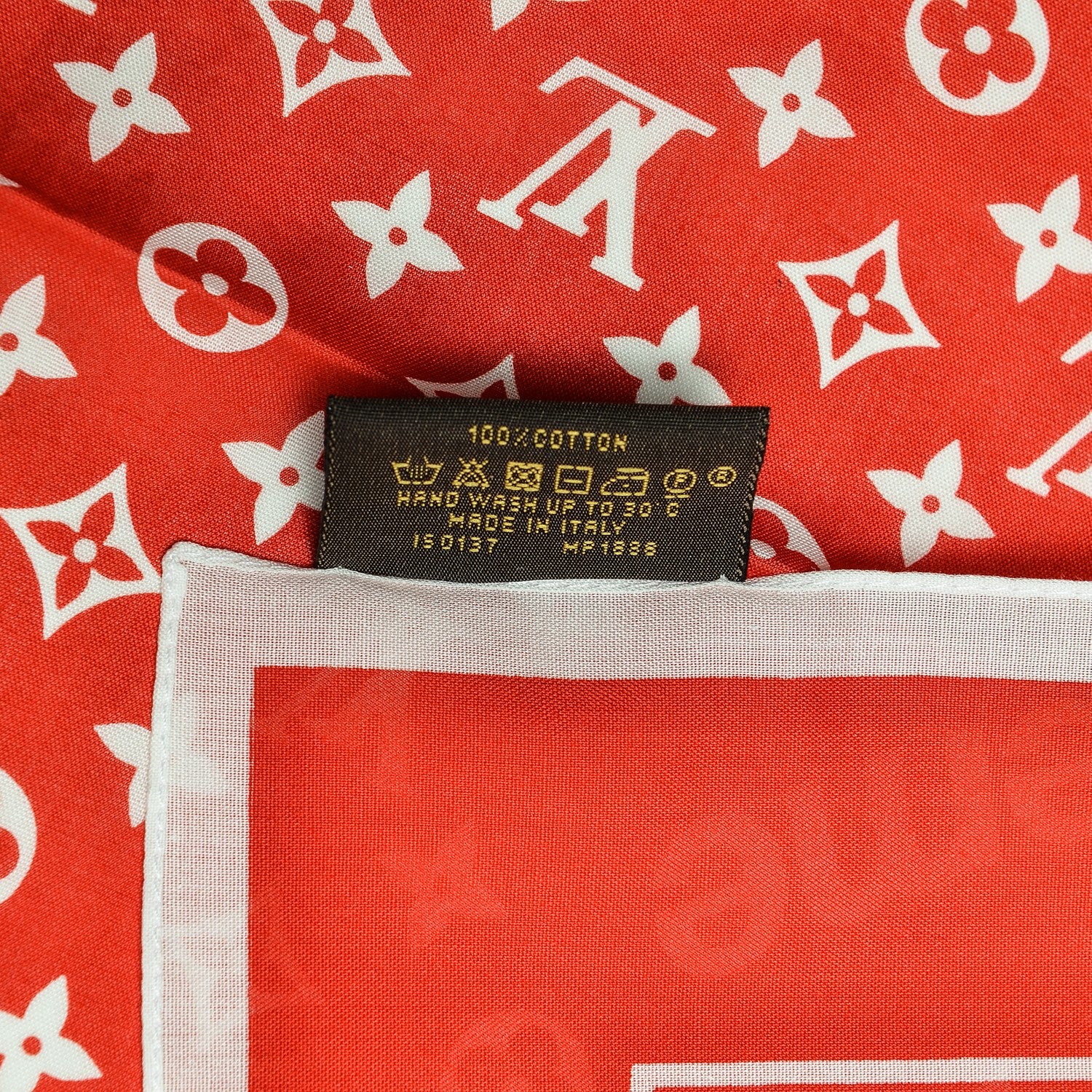 Louis Vuitton X SUPREME Cotton Monogram Bandana Scarf Red 193307