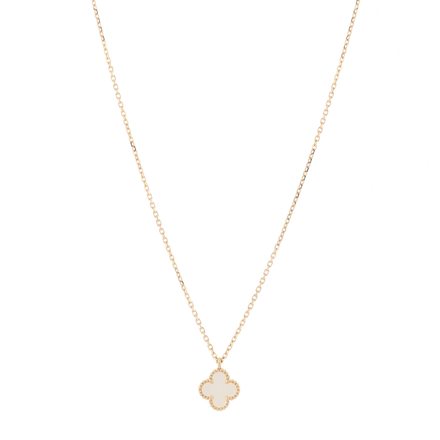 Van Cleef & Arpels 18K Yellow Gold Mother of Pearl Sweet Alhambra Pendant Necklace 1 of 6
