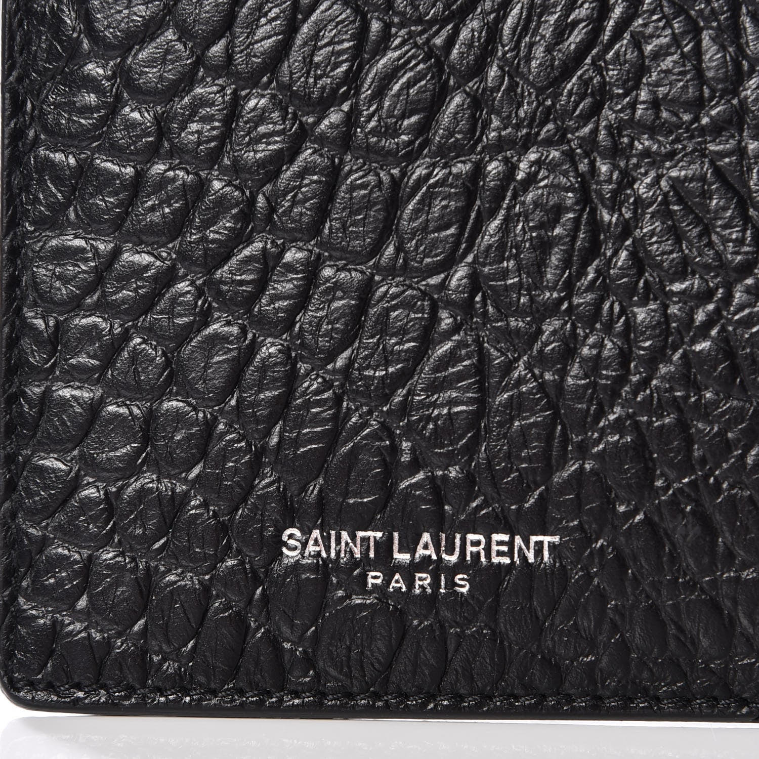 Saint Laurent Calfskin Crocodile Embossed 5 Fragments Zip Card Case Black 8 of 8