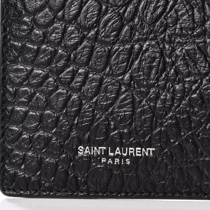 Saint Laurent Calfskin Crocodile Embossed 5 Fragments Zip Card Case Black 8 of 8