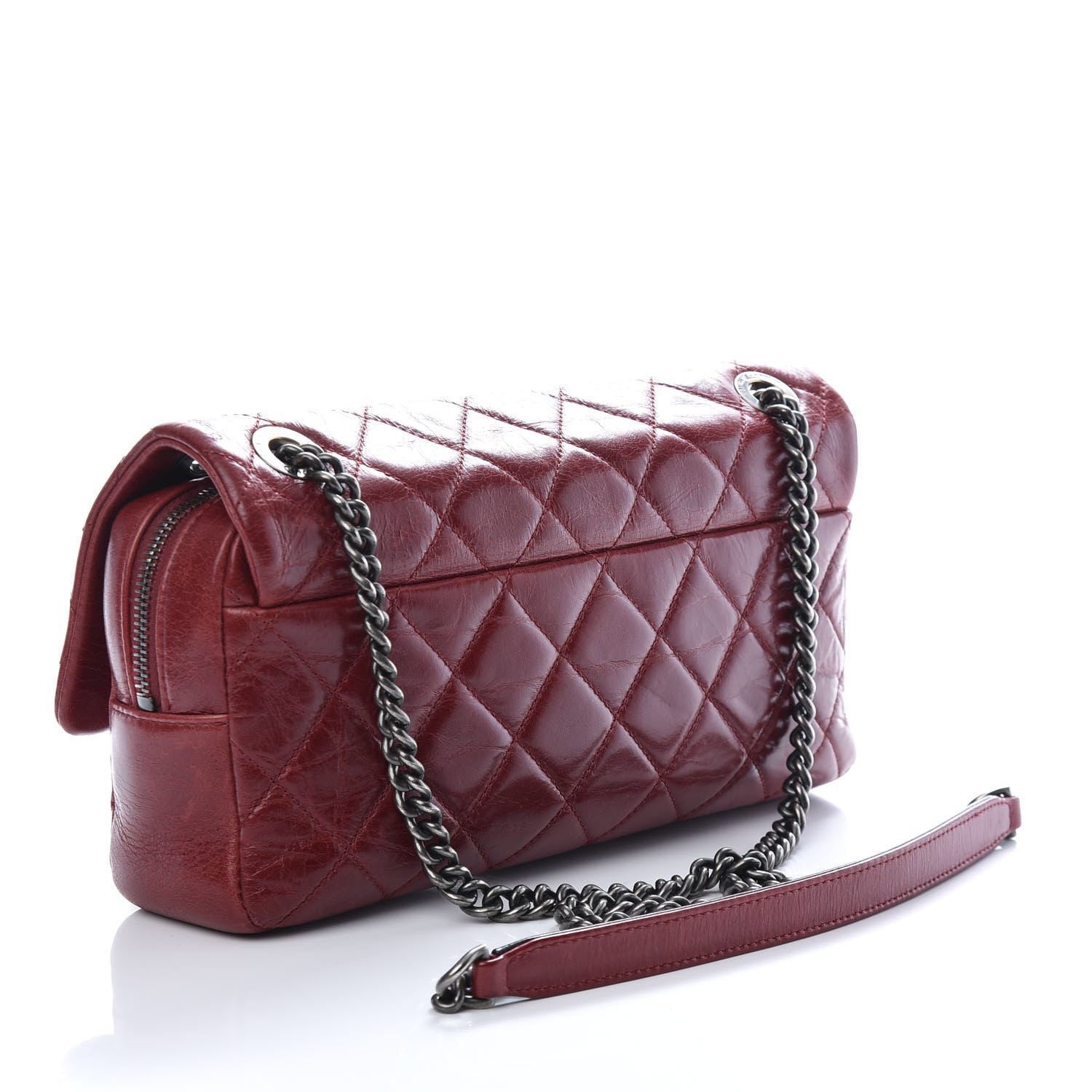 Chanel Glazed Calfskin Quilted Medium Duo Color Flap Dark Red 3 of 9