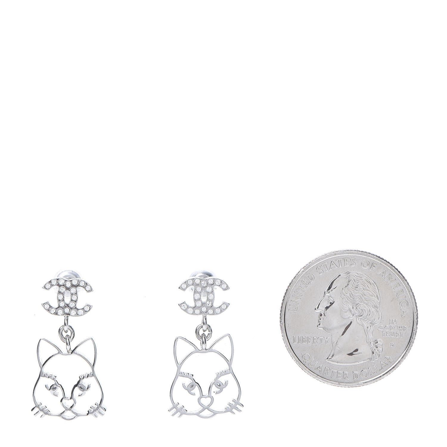 Chanel Crystal Emoji Choupette Cat CC Earrings Silver 2 of 6
