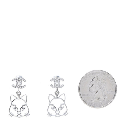Chanel Crystal Emoji Choupette Cat CC Earrings Silver 2 of 6