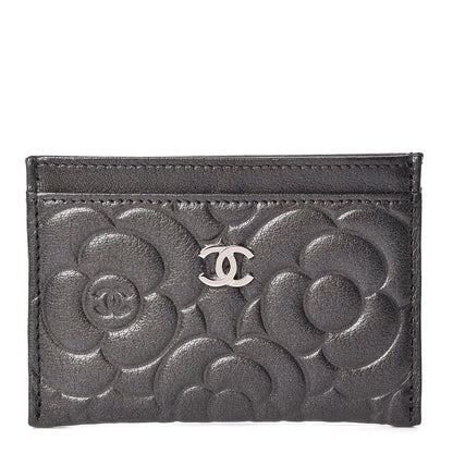 Chanel Goatskin Camellia Embossed Card Holder Anthracite 1 of 9