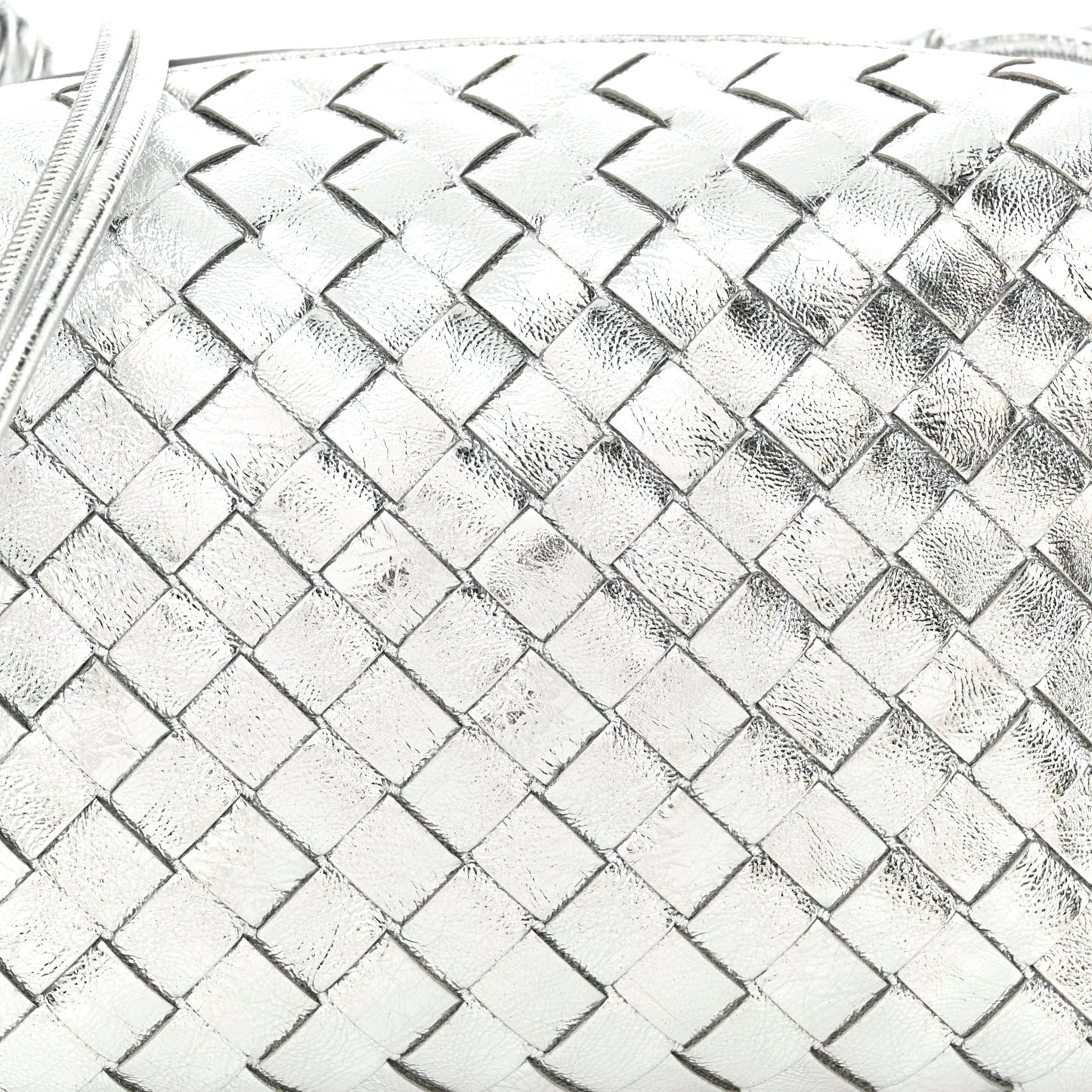 Metallic Nappa Intrecciato Medium Loop Camera Bag Silver