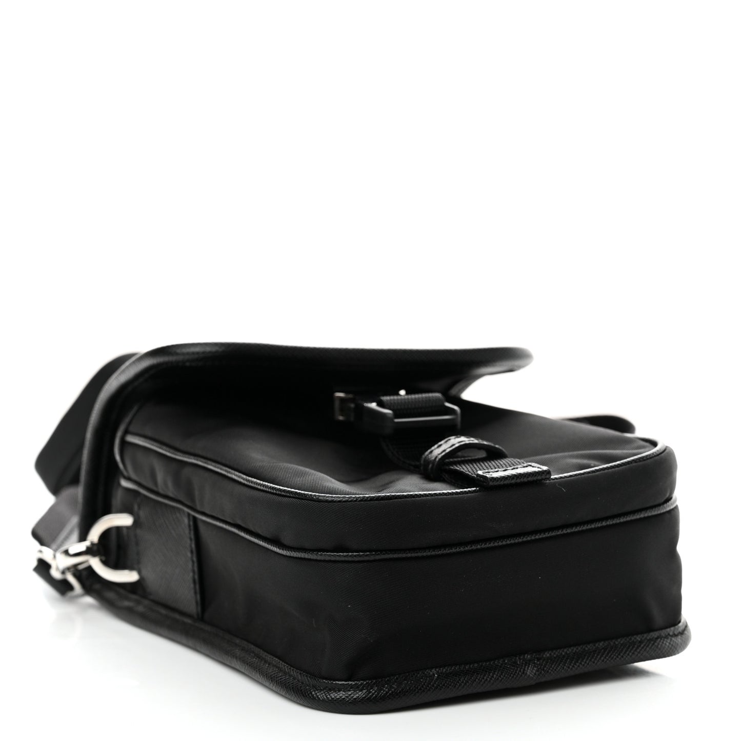 Re-Nylon Saffiano Mini Pocket Single Snap Buckle Messenger Bag Black