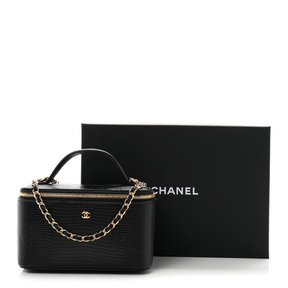 Chanel Calfskin Lizard Embossed Top Handle Vanity With Chain Black 11 of 11