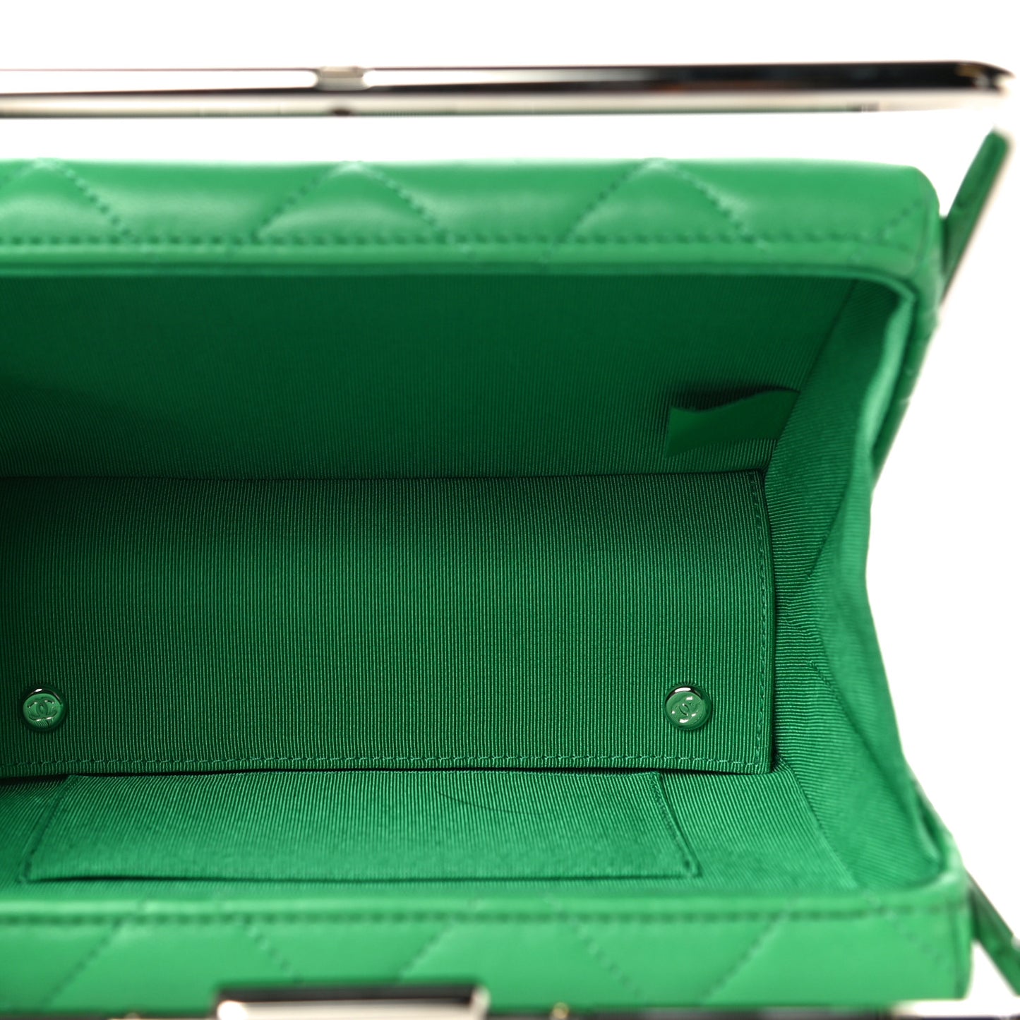 Quilted Lambskin Metal Bar Clutch Bag Green
