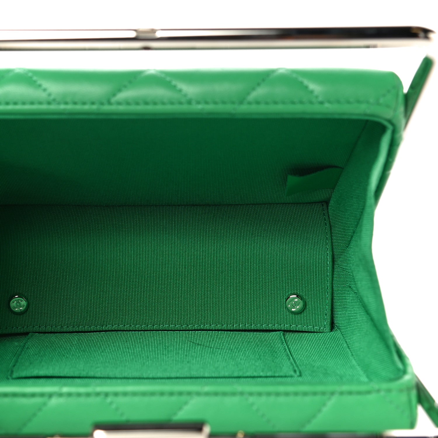 Chanel Quilted Lambskin Metal Bar Clutch Bag Green 5 of 10