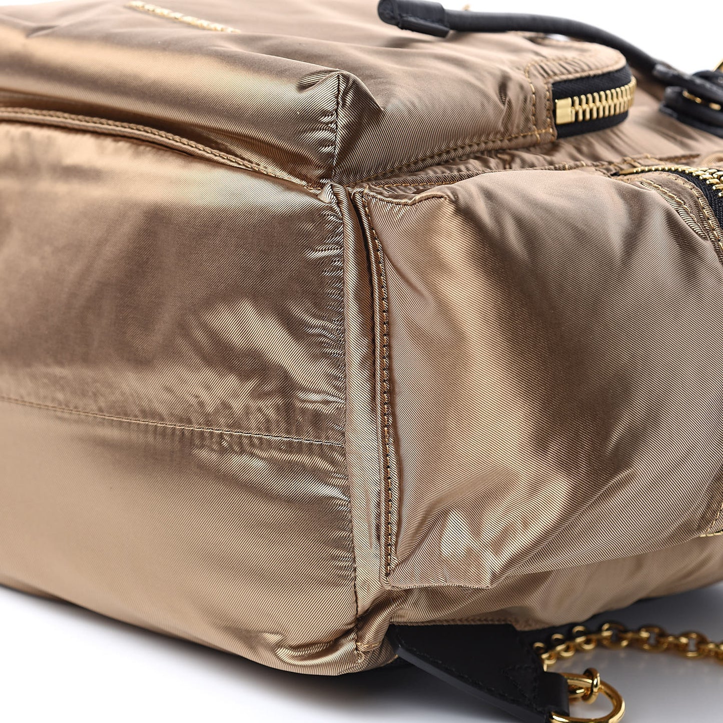Metallic Satin Nylon Medium Rucksack Backpack Gold