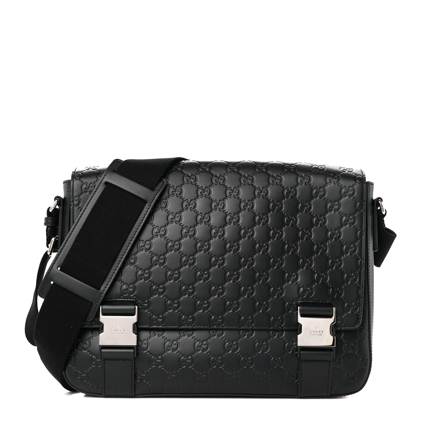 Guccissima Signature Medium Double Buckle Flap Messenger Bag Black