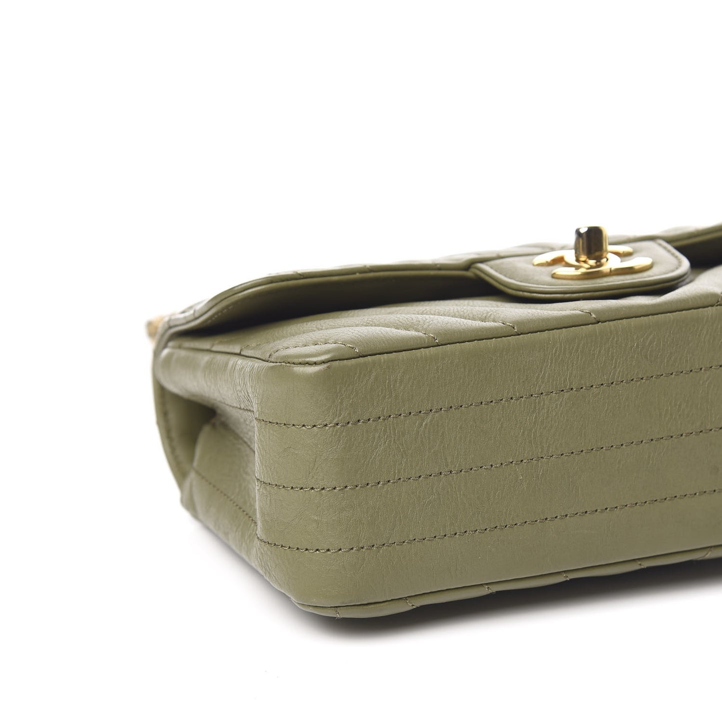 Calfskin Chevron Quilted Mini Rectangular Flap Khaki