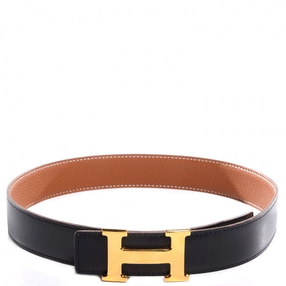 Hermes Box Togo Reversible Polished Constance 32mm H Belt 65 Noir Gold 1 of 5
