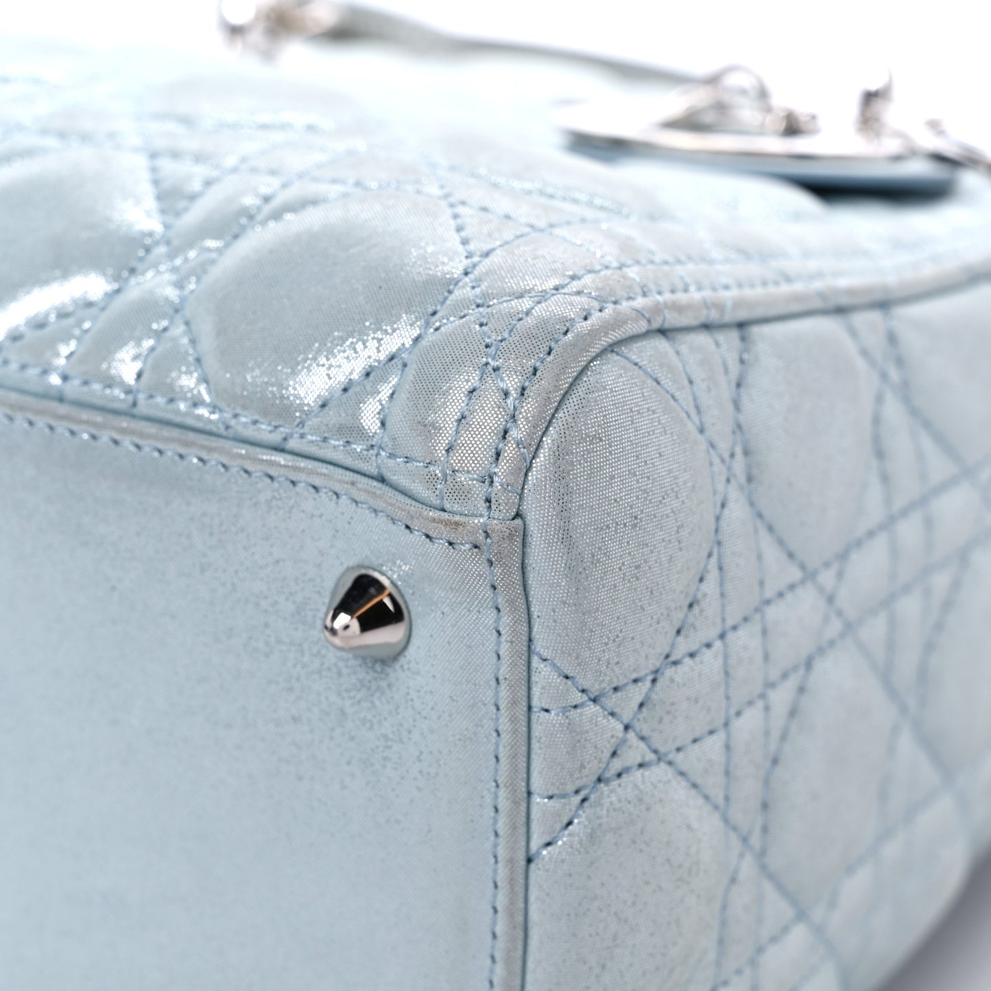 Metallic Lambskin Cannage Medium Lady Dior Light Blue