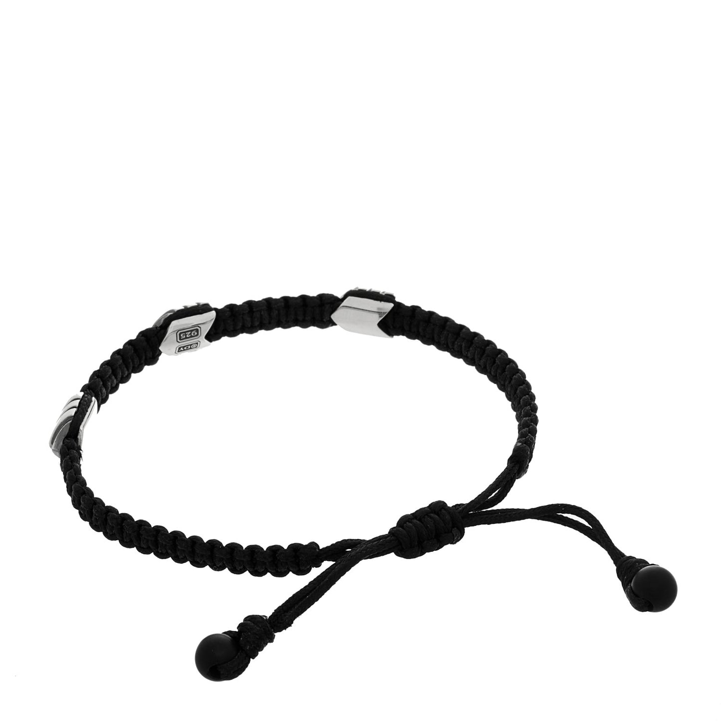 Sterling Silver Nylon Chevron Bracelet Black
