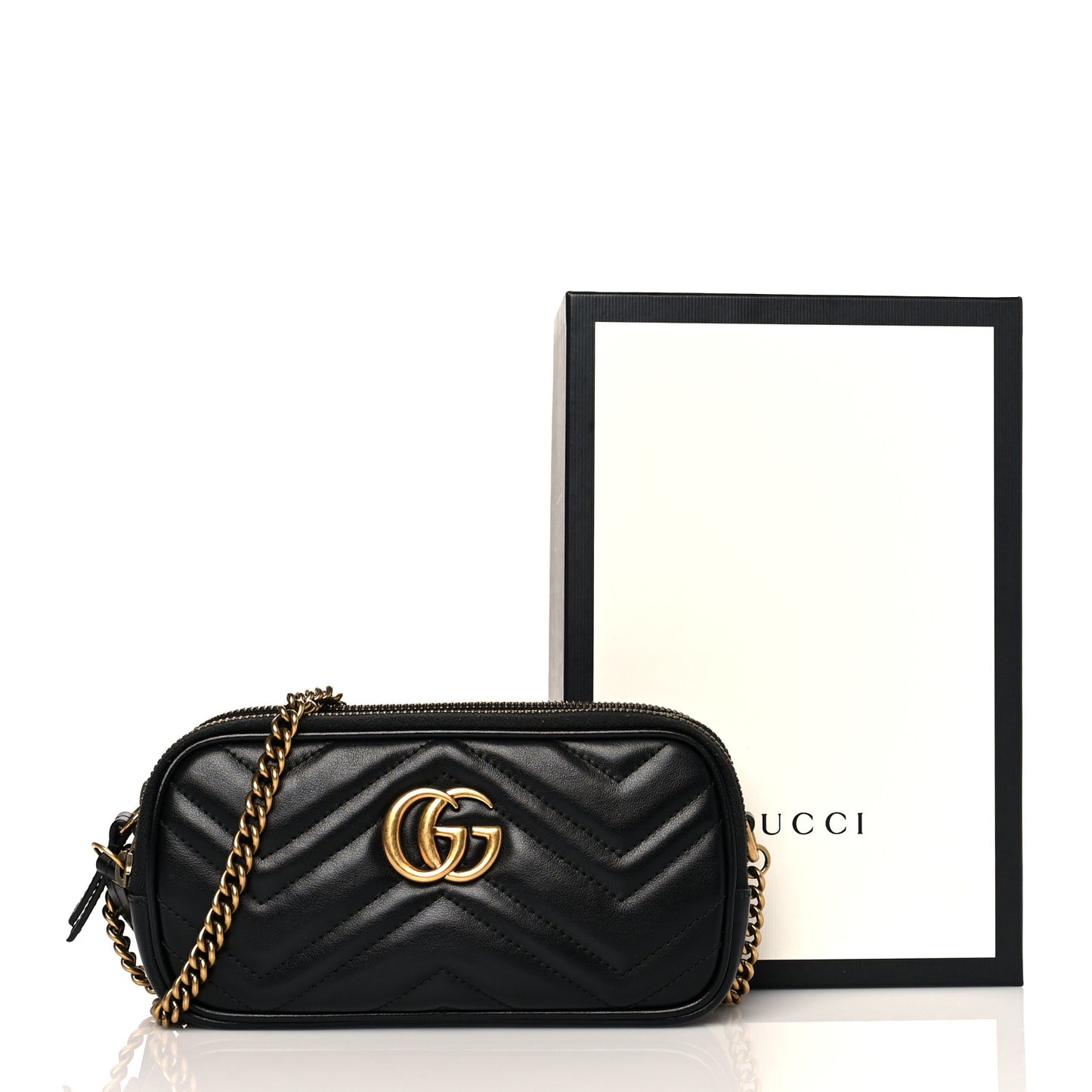 Calfskin Matelasse Mini GG Marmont Chain Crossbody Bag Black