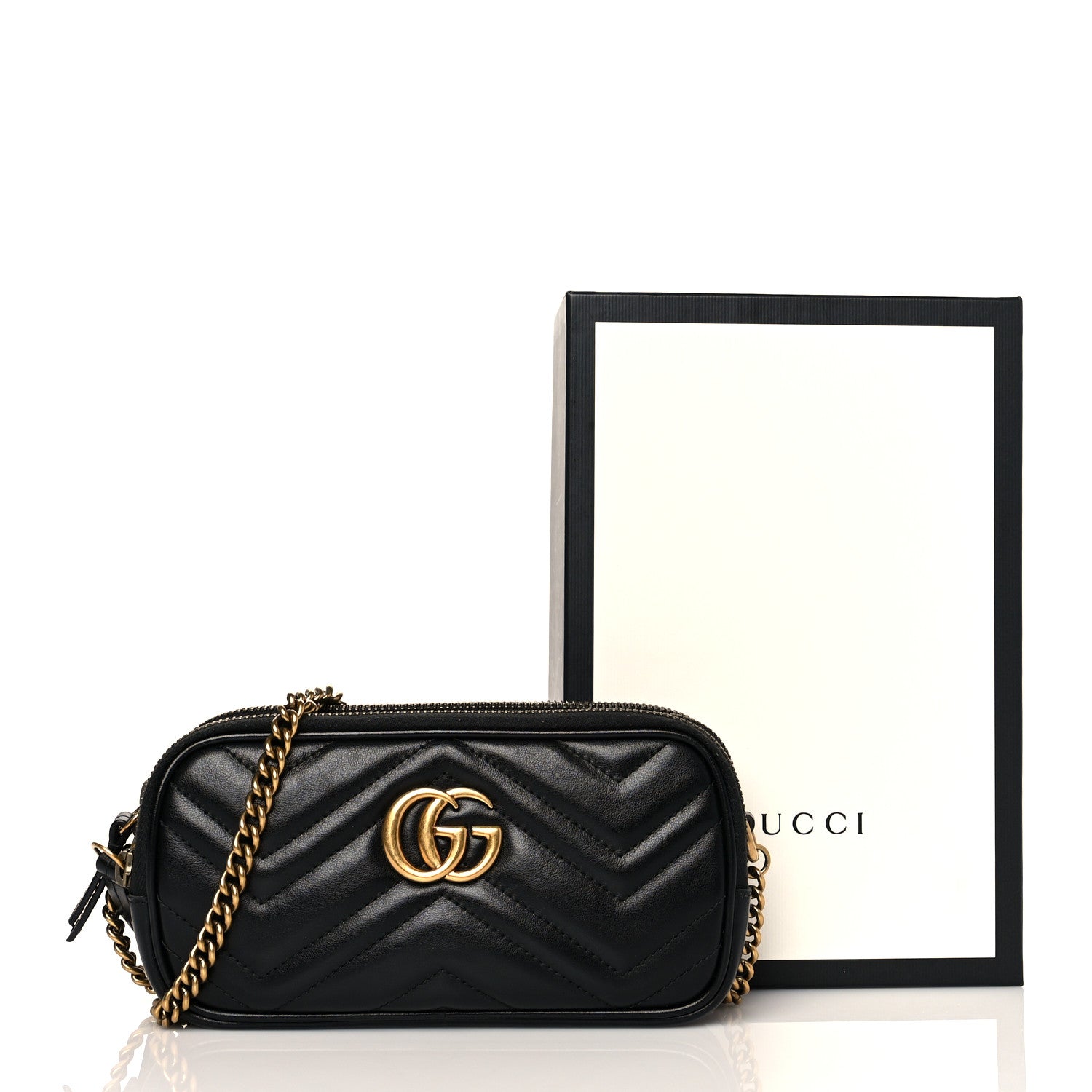 Gucci Calfskin Matelasse Mini GG Marmont Chain Crossbody Bag Black 13 of 13