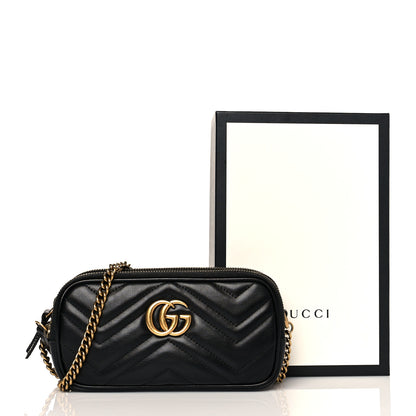 Gucci Calfskin Matelasse Mini GG Marmont Chain Crossbody Bag Black 13 of 13