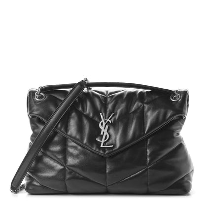 Saint Laurent Lambskin Quilted Medium Loulou Puffer Monogram Chain Satchel Black 1 of 12