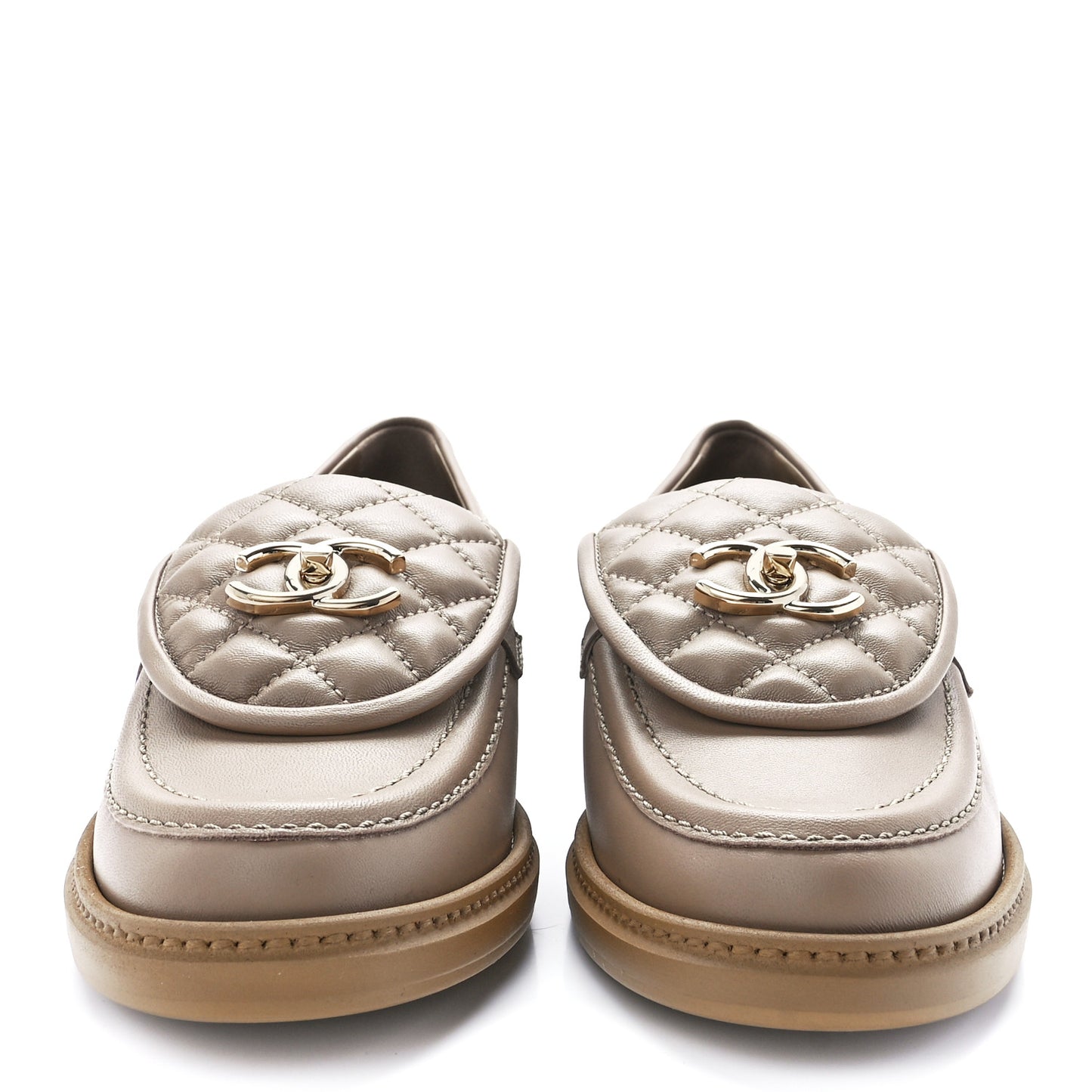 Lambskin Quilted CC Turnlock Loafers 38.5 Beige