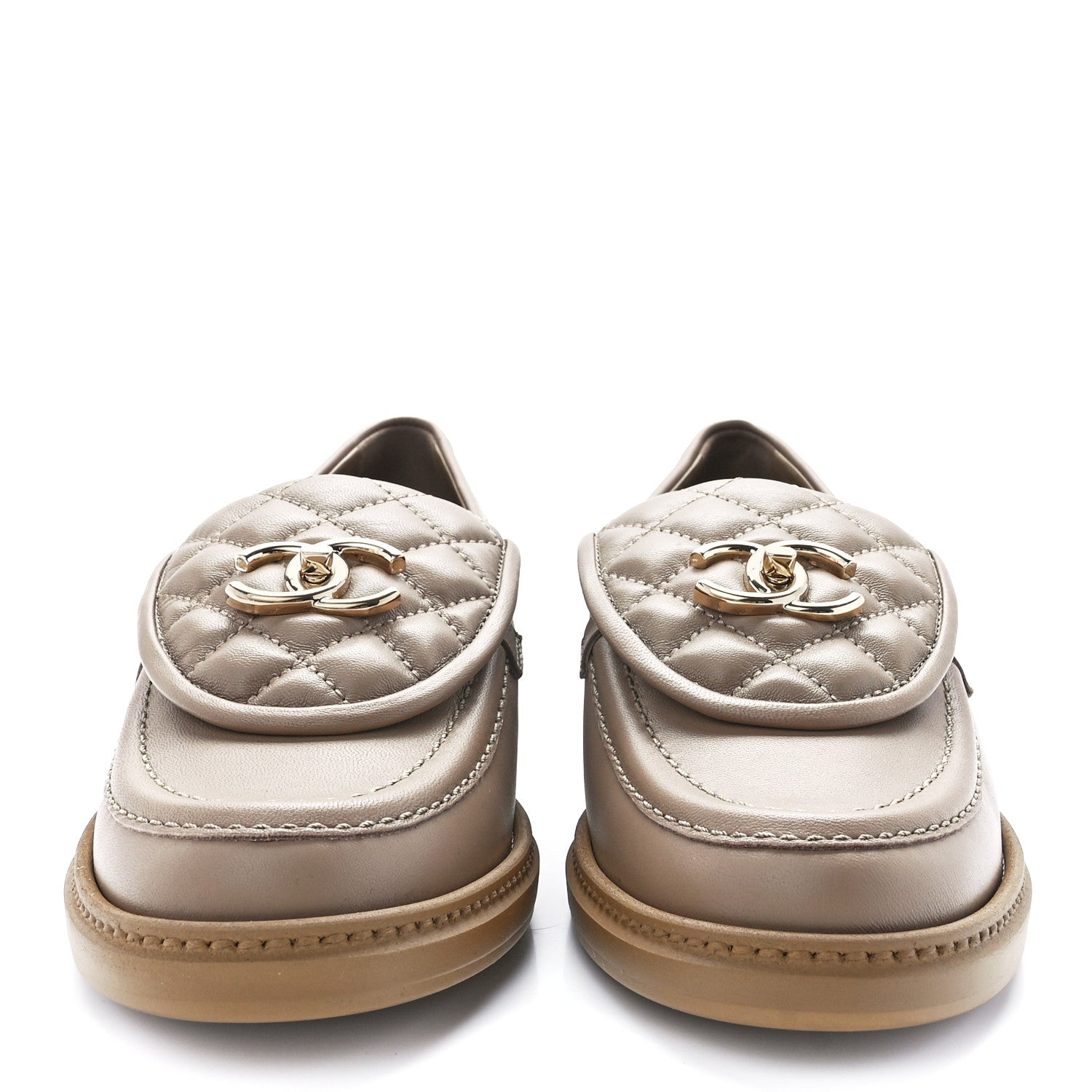 Chanel Lambskin Quilted CC Turnlock Loafers 38.5 Beige 2 of 10