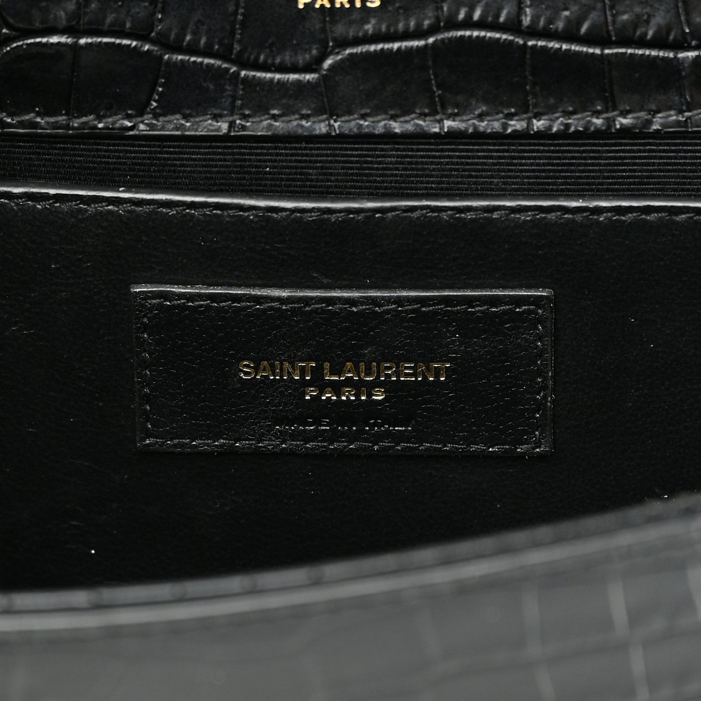 Calfskin Crocodile Embossed Medium Classic Monogram Kate Tassel Satchel Black