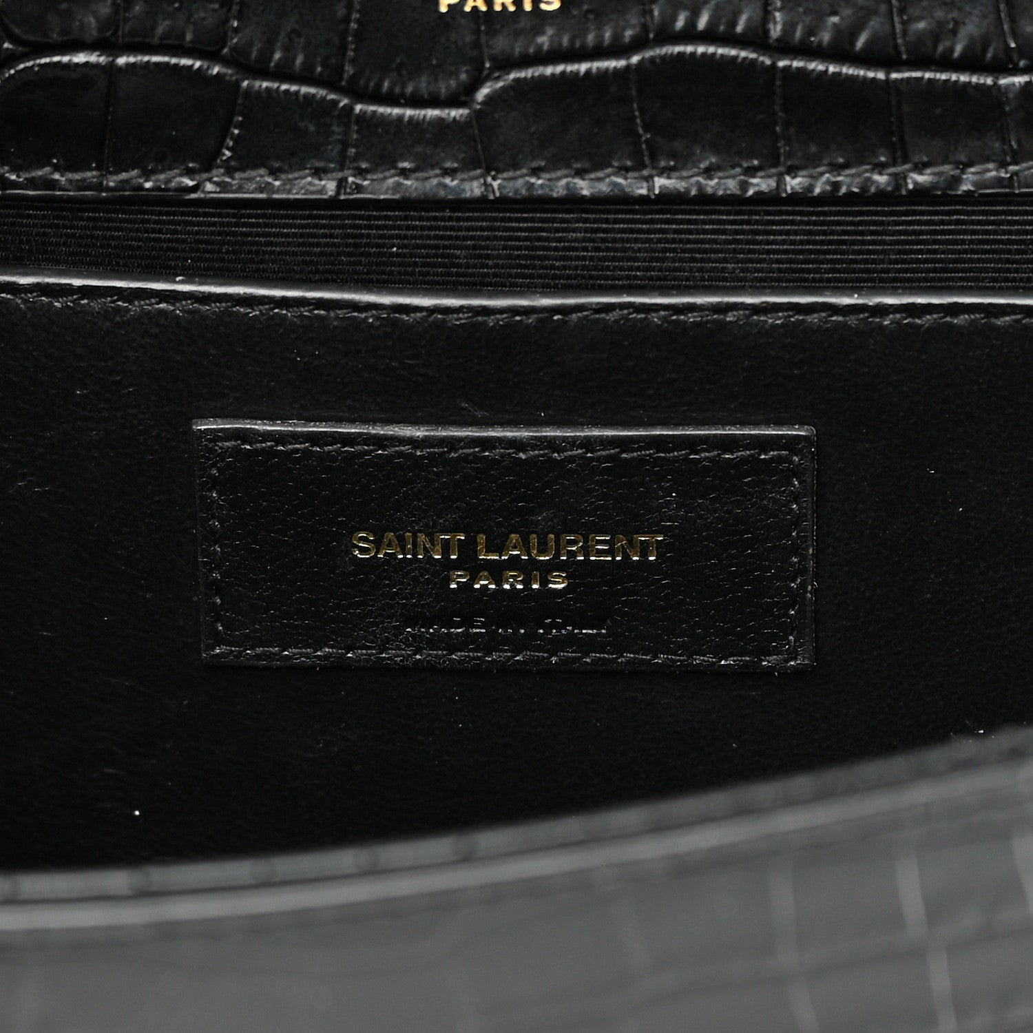 Saint Laurent Calfskin Crocodile Embossed Medium Classic Monogram Kate Tassel Satchel Black 6 of 13