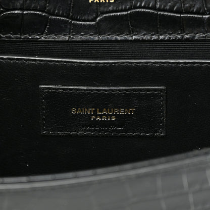 Saint Laurent Calfskin Crocodile Embossed Medium Classic Monogram Kate Tassel Satchel Black 6 of 13