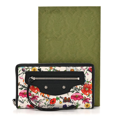 Balenciaga X GUCCI Canvas Azalea Calfskin Flora Logo Print Zip Around Wallet White Multicolor Black 8 of 8