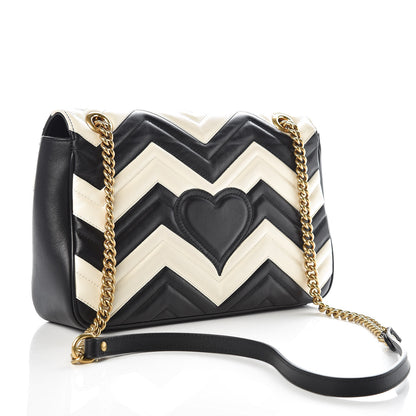 Gucci Calfskin Matelasse Medium GG Marmont Shoulder Bag Black White 3 of 9
