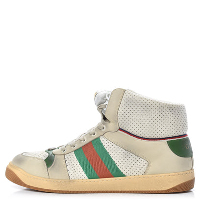 Gucci Nubuck Web Mens Screener High Top Sneakers 12 Dusty Milk White Vintage Green 1 of 8