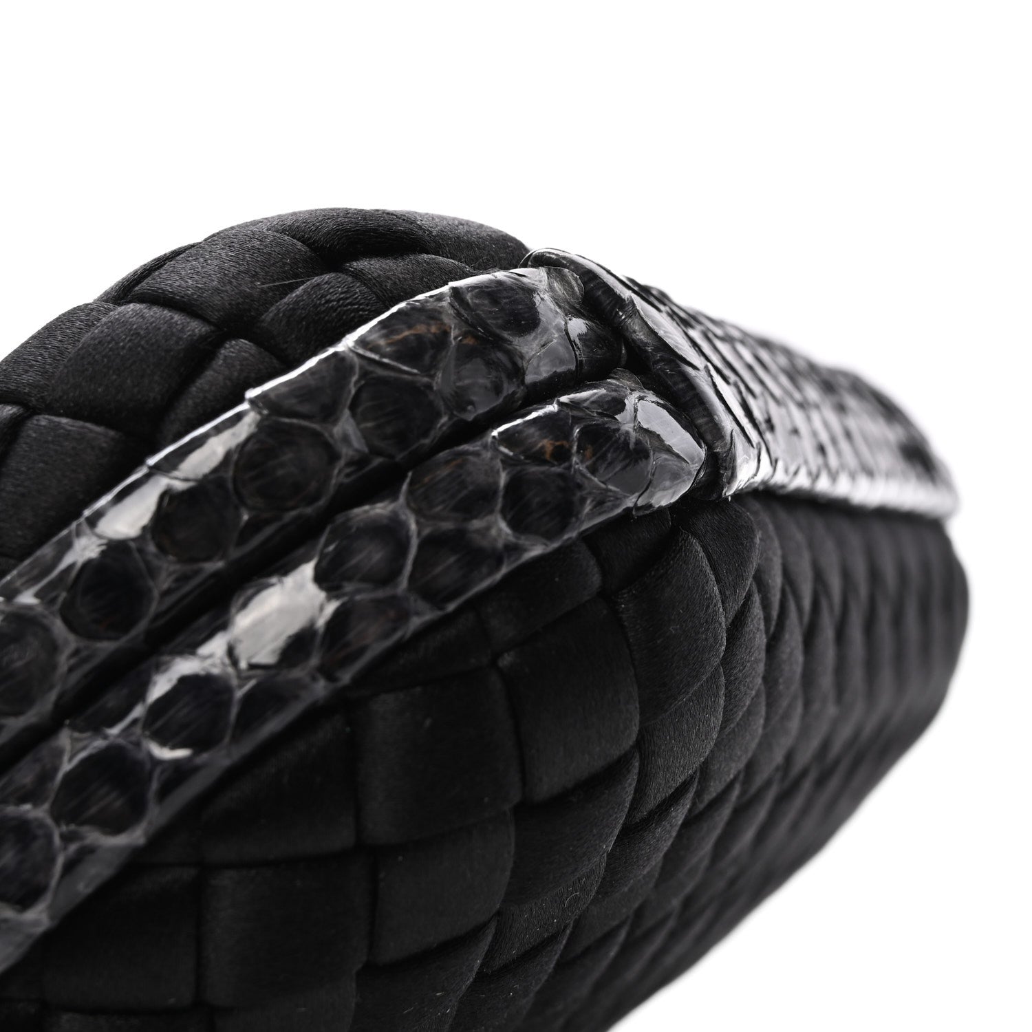 Bottega Veneta Satin Ayers Intrecciato Chain Knot Clutch Black 8 of 9