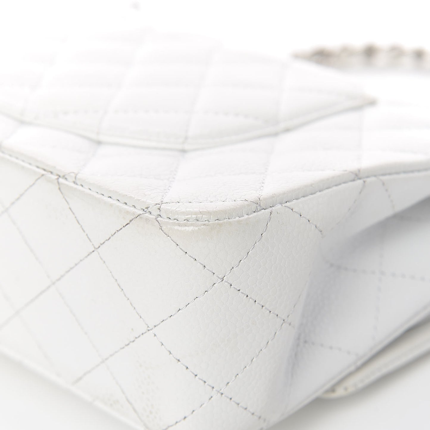 Caviar Quilted Medium Double Flap White