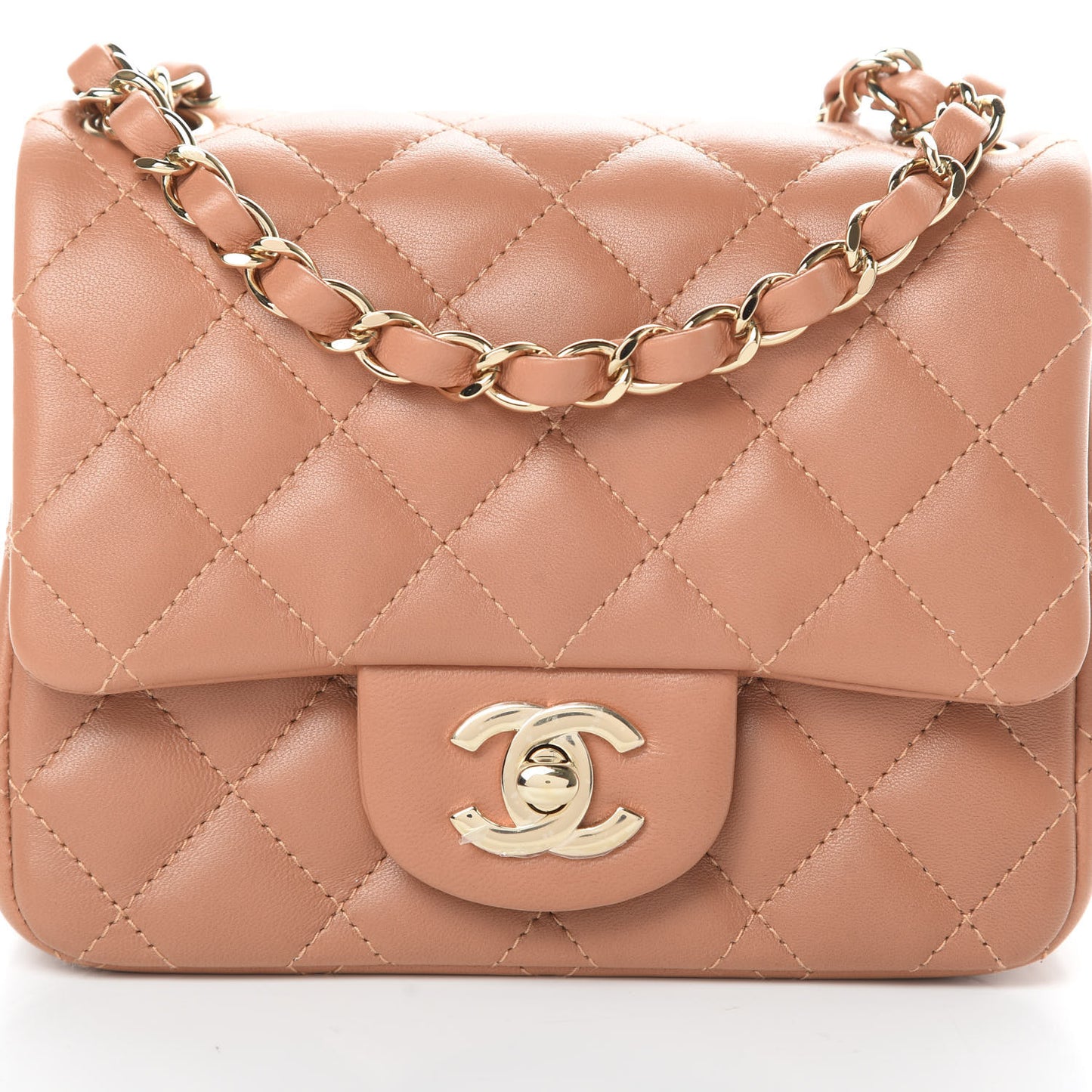 Lambskin Quilted Mini Square Flap Brown