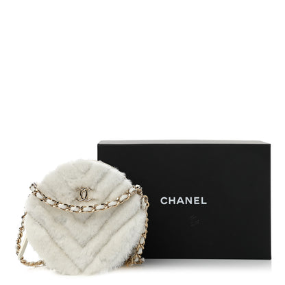 Chanel Fur Chevron Quilted Round Clutch With Chain White 11 of 11