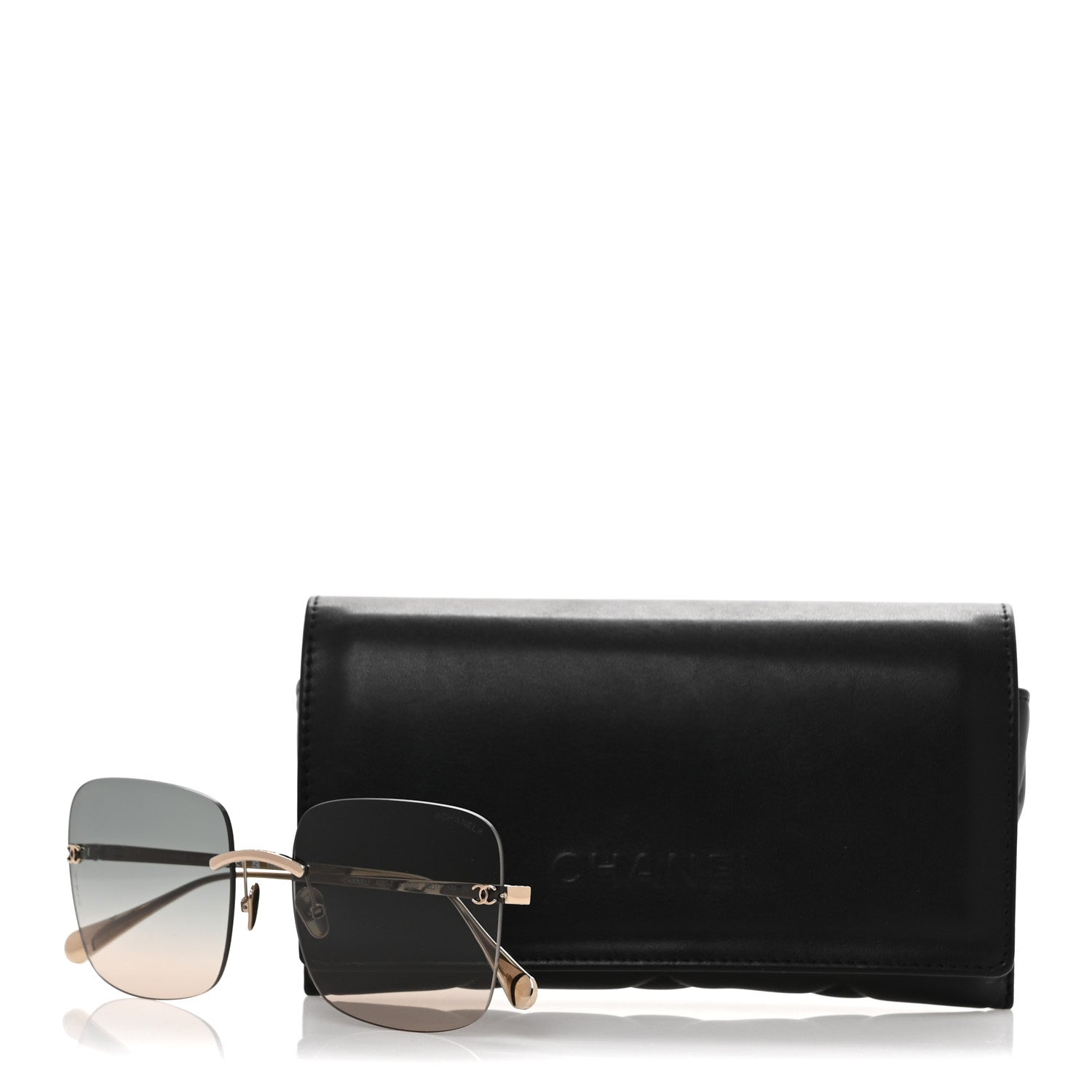 Chanel Titanium Rimless Square Sunglasses 4287-T Gold Black 8 of 8