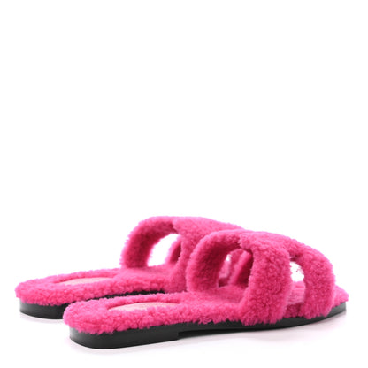 Hermes Woolskin Oran Sandals 37 Rose Fuchsia 3 of 4