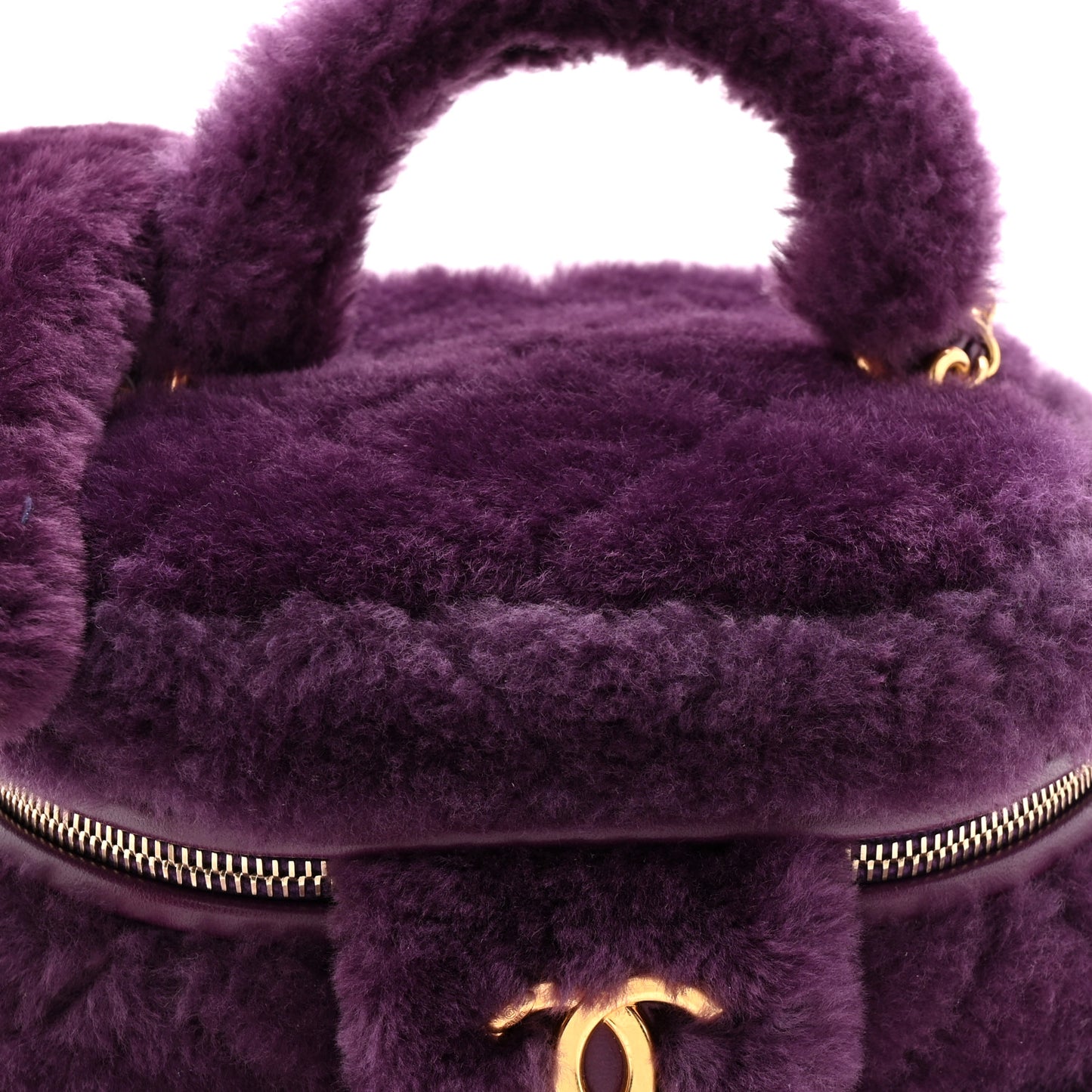 Shearling Lambskin Quilted Small Vanity Case Purple
